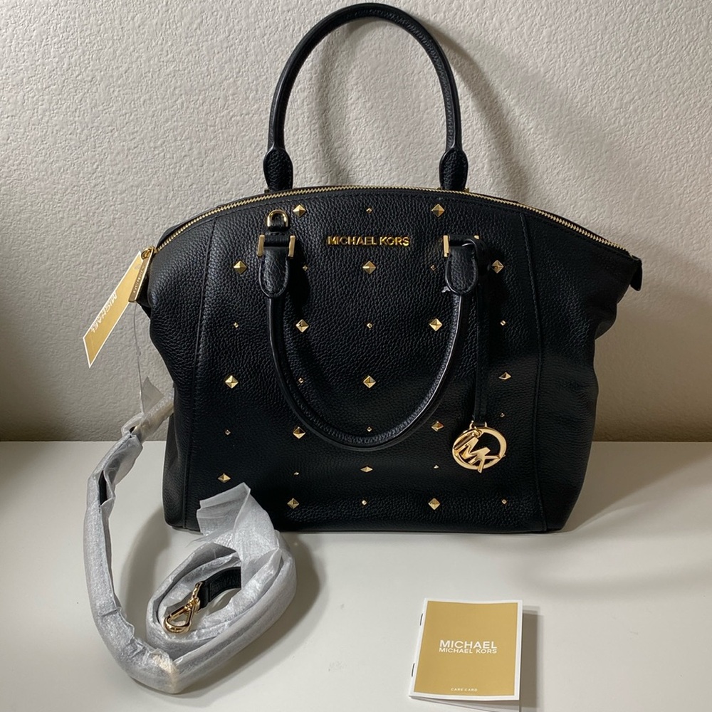 Michael Kors Riley studded pebble leather large satchel bag